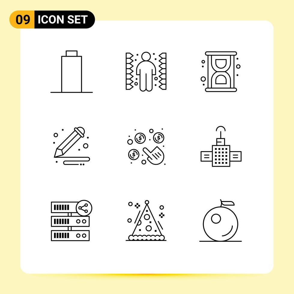 User Interface Pack of 9 Basic Outlines of money pay loading click paint Editable Vector Design Elements