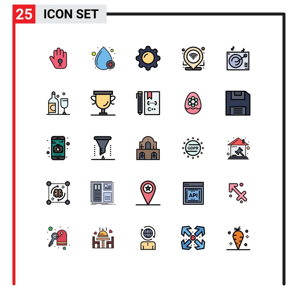 25 User Interface Filled line Flat Color Pack of modern Signs and Symbols of audio location cosmetics gps mirror Editable Vector Design Elements