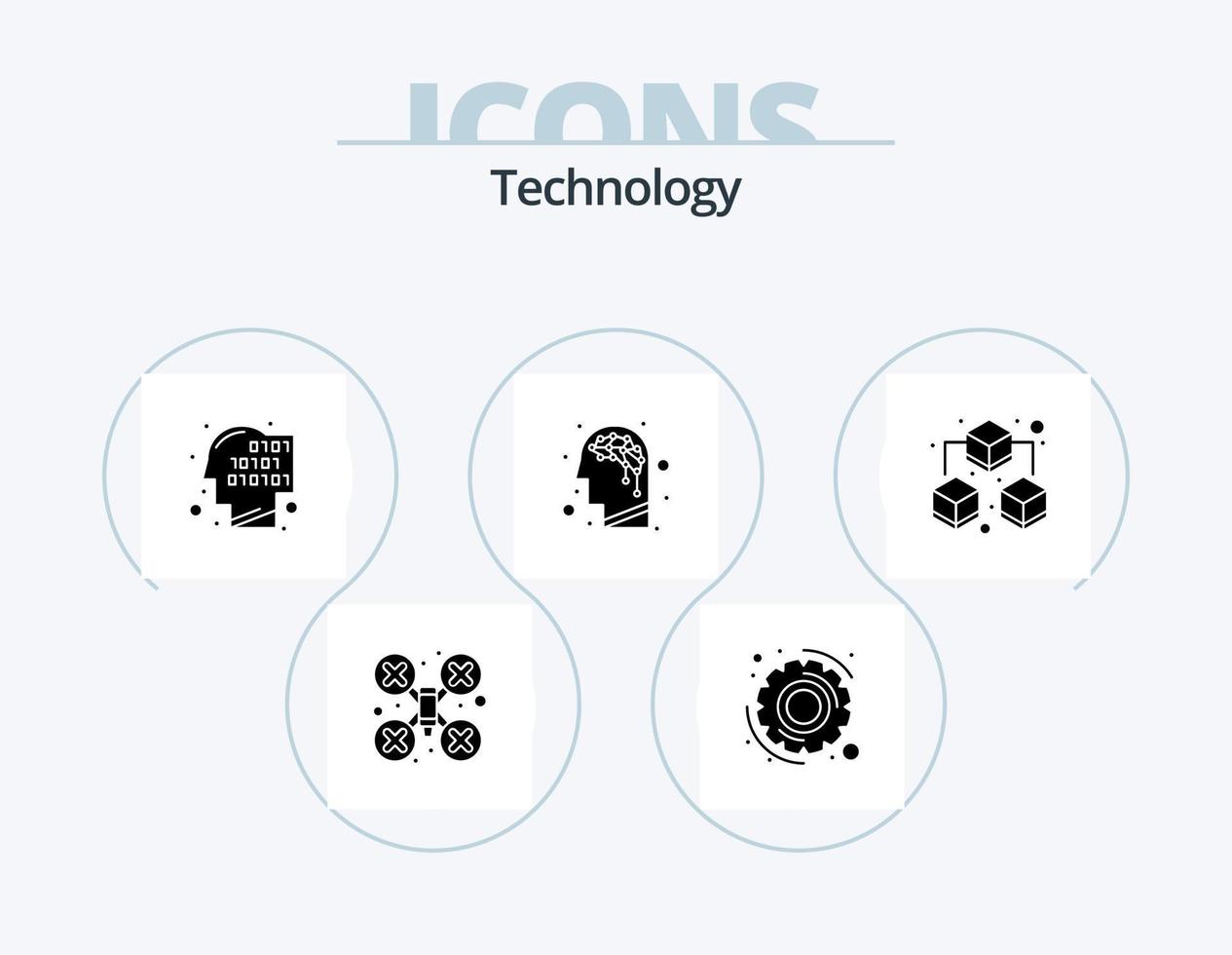 tecnología glifo icono paquete 5 5 icono diseño. . datos. código. grande. cerebro vector