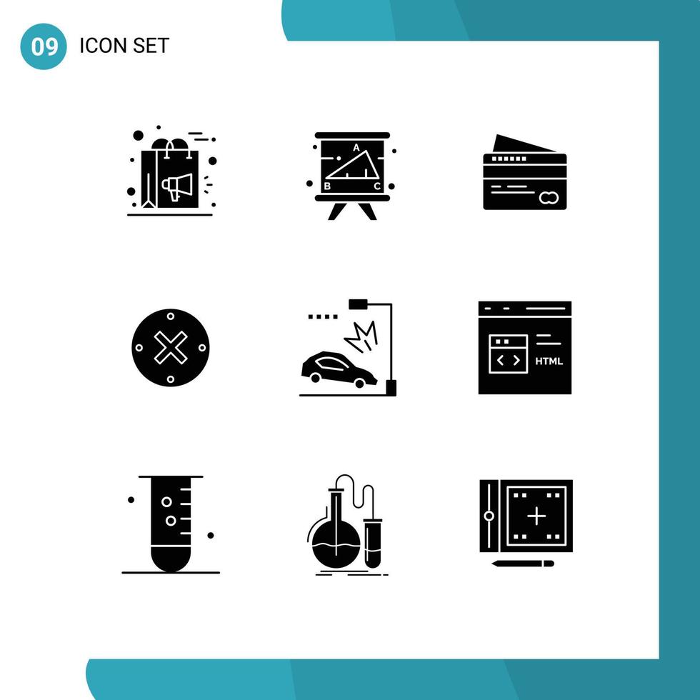 9 Thematic Vector Solid Glyphs and Editable Symbols of cancel cross study close payment Editable Vector Design Elements