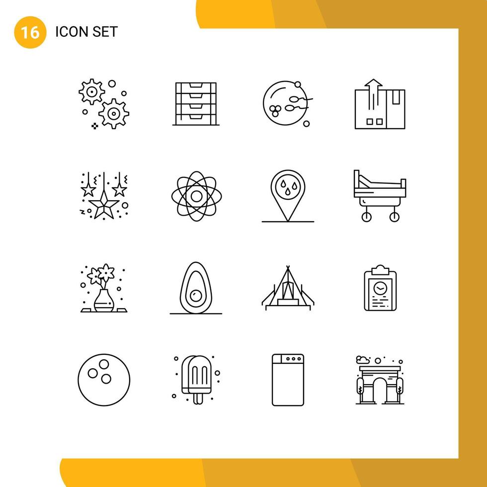Group of 16 Modern Outlines Set for hanging stars christmas reproduction logistic delivery Editable Vector Design Elements