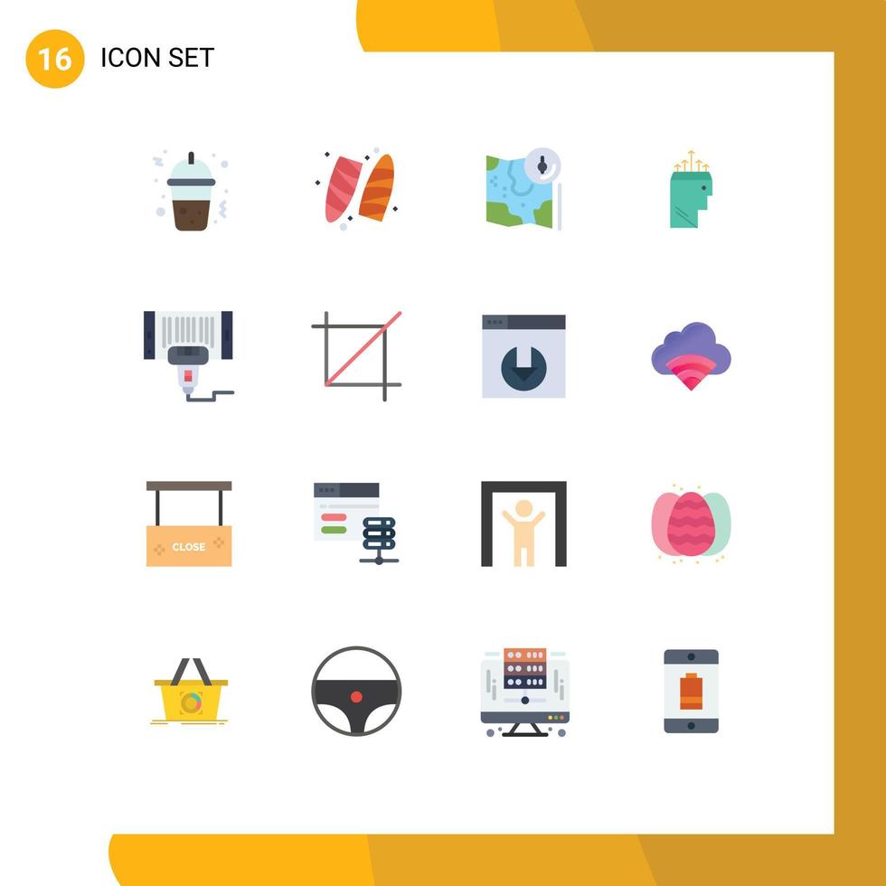 16 User Interface Flat Color Pack of modern Signs and Symbols of machine psychology google data hand Editable Pack of Creative Vector Design Elements