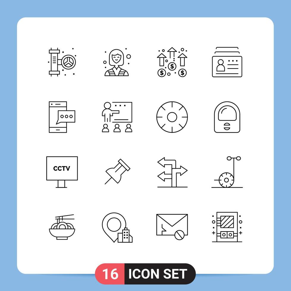 Outline Pack of 16 Universal Symbols of identification document achievement card mission Editable Vector Design Elements