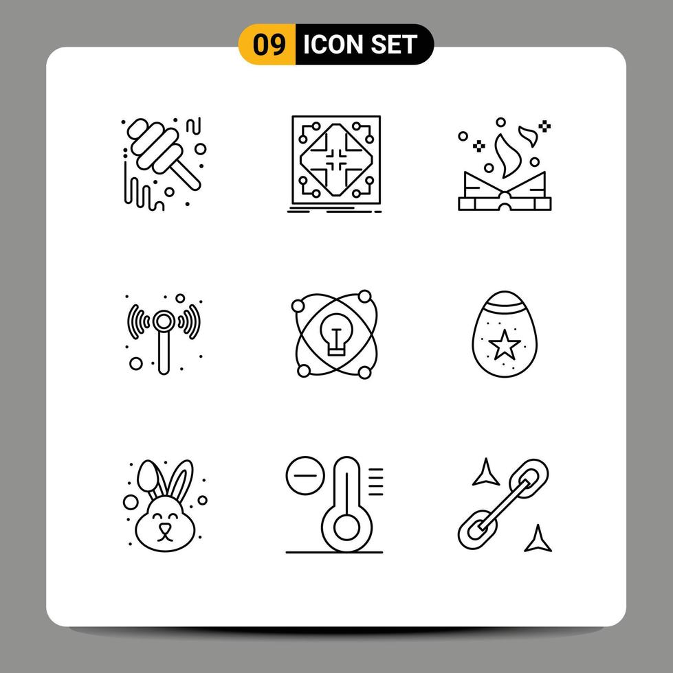 Modern Set of 9 Outlines Pictograph of idea wifi matrix technology magic Editable Vector Design Elements