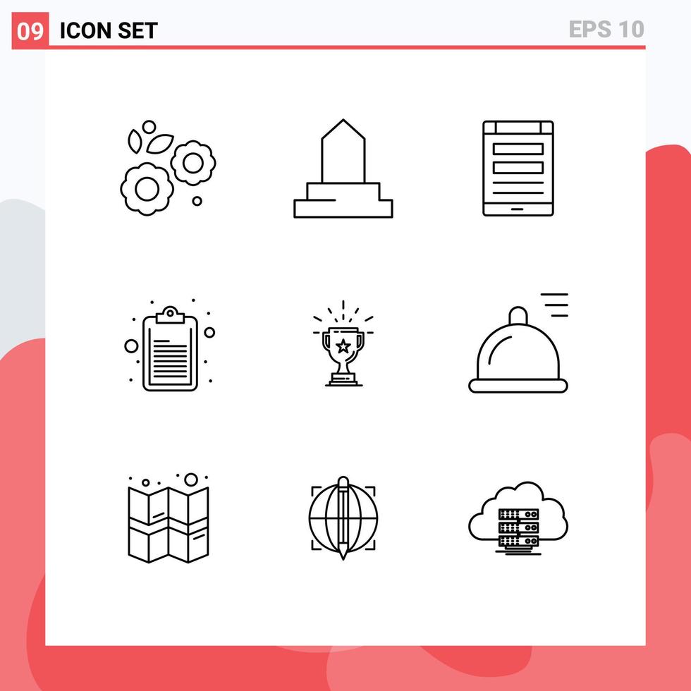 Pictogram Set of 9 Simple Outlines of achievement note connection clipboard social media Editable Vector Design Elements