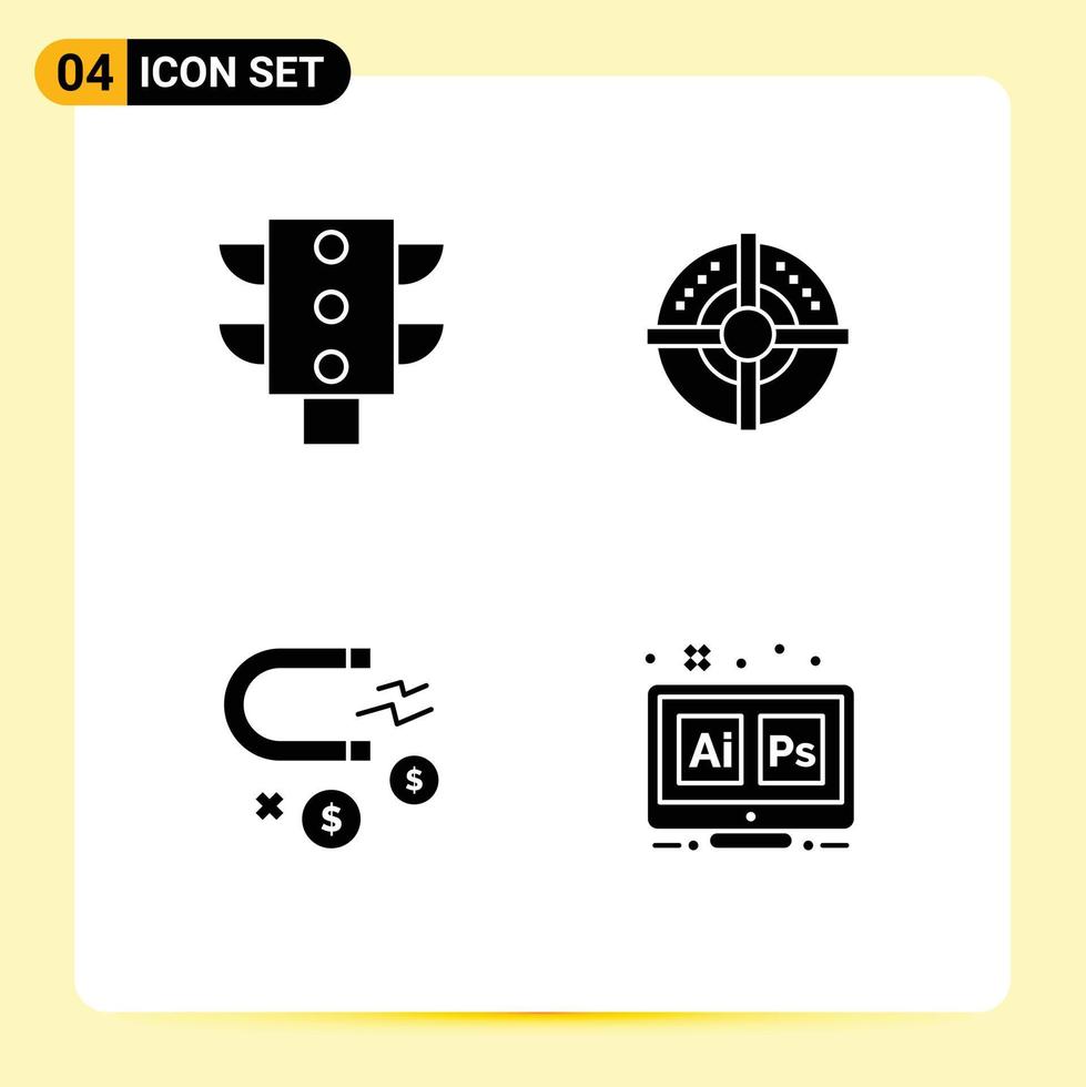 Modern Set of 4 Solid Glyphs and symbols such as light investment target point adobe Editable Vector Design Elements