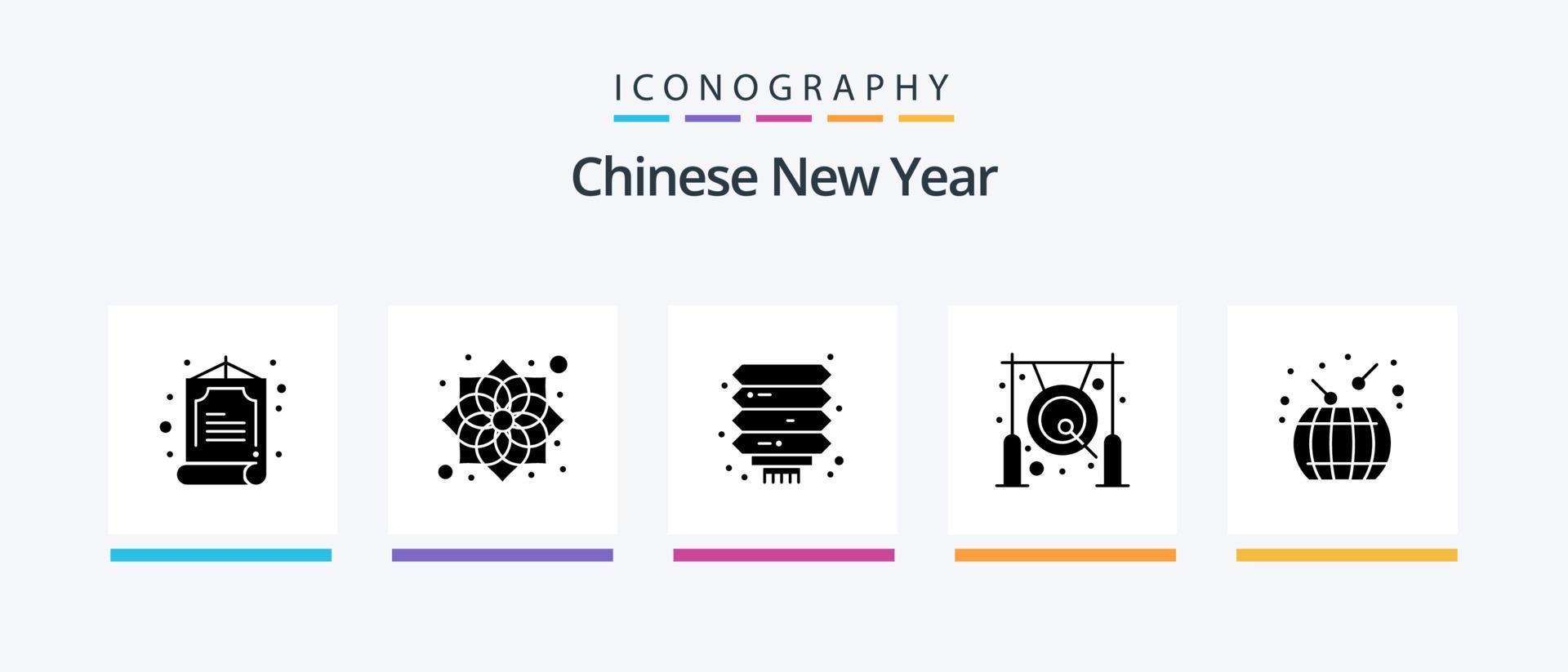 Chinese New Year Glyph 5 Icon Pack Including china. metal. chinese. gong. bell. Creative Icons Design vector