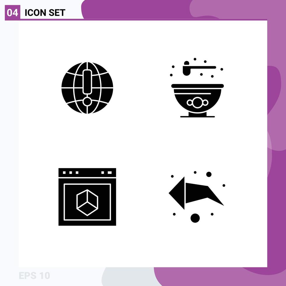 Set of 4 Modern UI Icons Symbols Signs for globe element world food site Editable Vector Design Elements