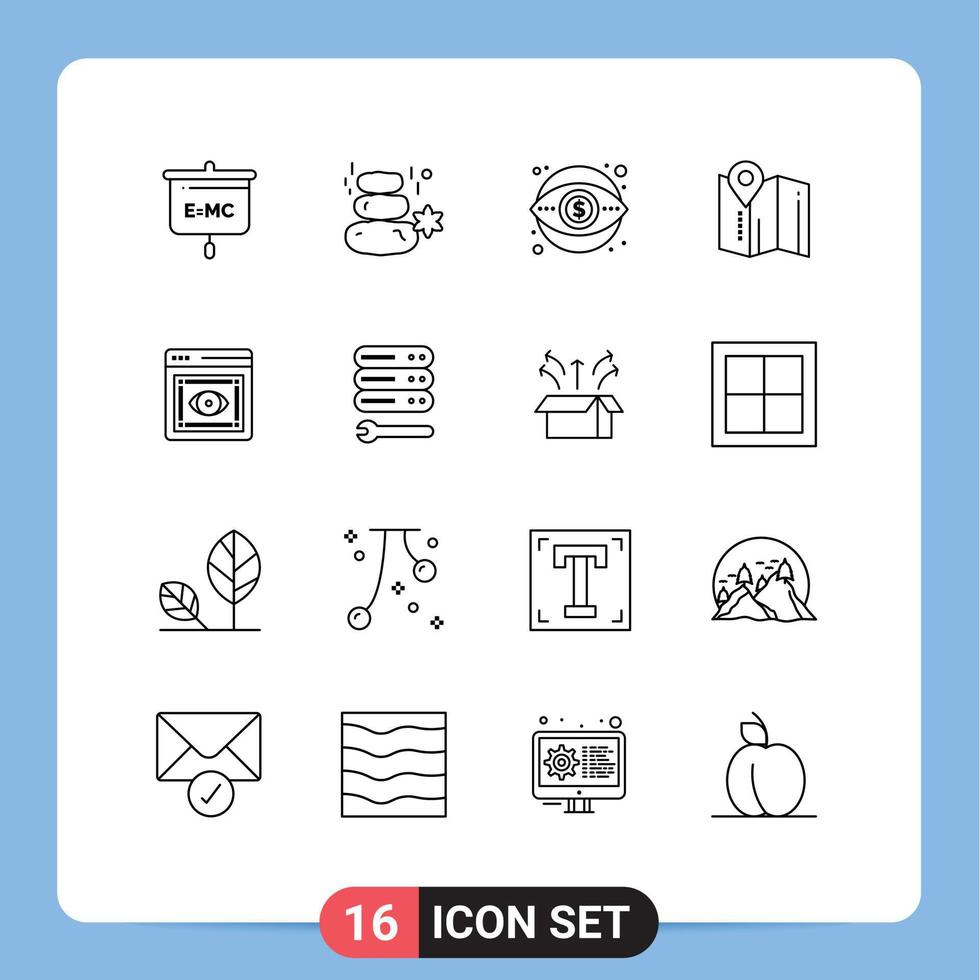 16 Universal Outlines Set for Web and Mobile Applications hotel map stone location money Editable Vector Design Elements