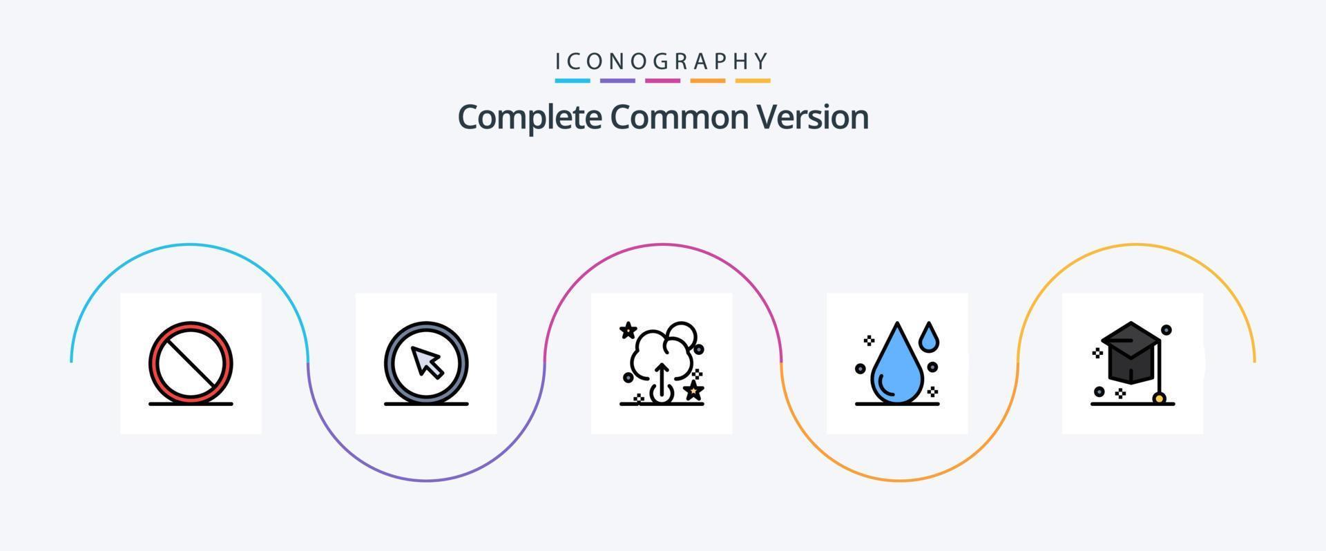Complete Common Version Line Filled Flat 5 Icon Pack Including education. college. pointer. water. drink vector