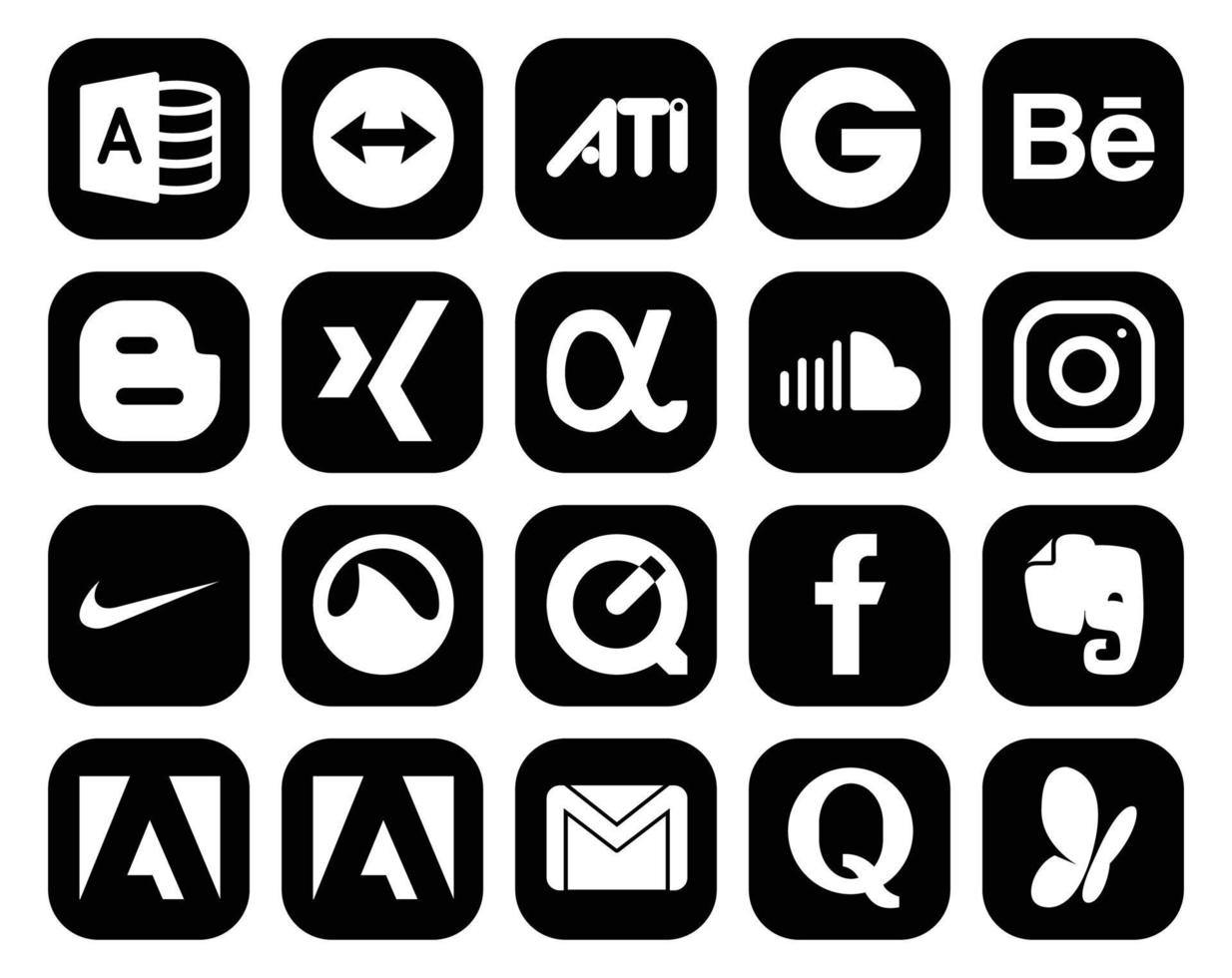 20 Social Media Icon Pack Including adobe facebook soundcloud quicktime nike vector