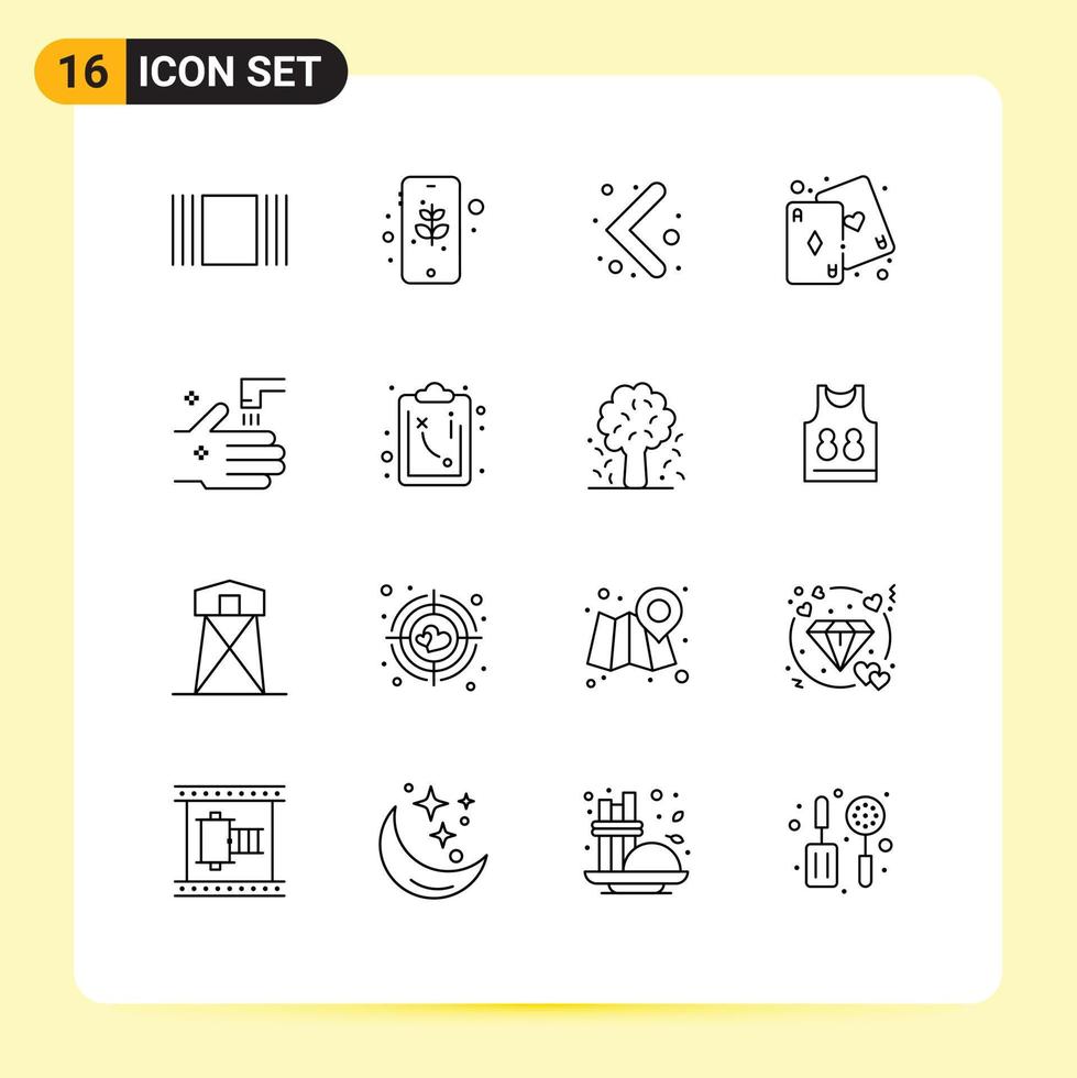 16 User Interface Outline Pack of modern Signs and Symbols of tab faucet left bathroom game Editable Vector Design Elements