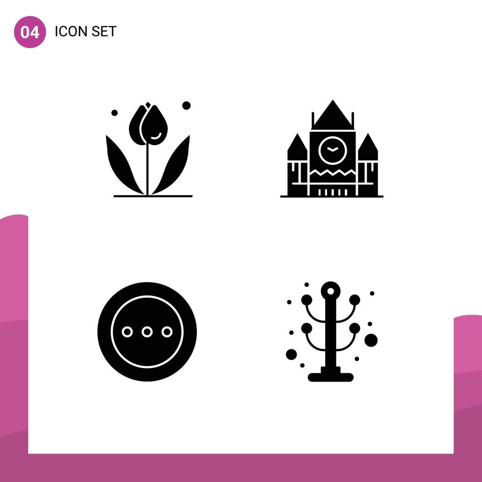 4 Universal Solid Glyph Signs Symbols of flower layout spring government order Editable Vector Design Elements