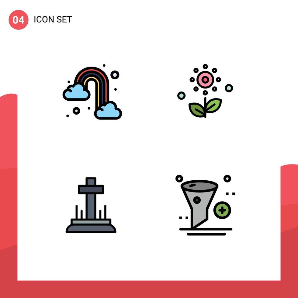 Universal Icon Symbols Group of 4 Modern Filledline Flat Colors of rain christian cloud rose easter Editable Vector Design Elements