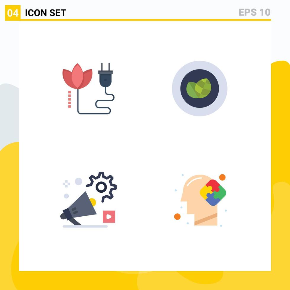 Modern Set of 4 Flat Icons and symbols such as biomass setting plug green video Editable Vector Design Elements