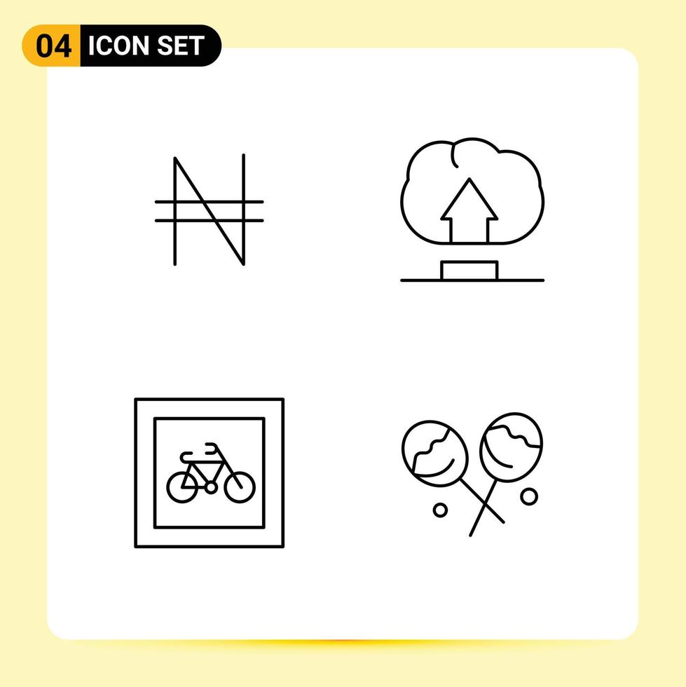 Mobile Interface Line Set of 4 Pictograms of money transport interface car candy Editable Vector Design Elements