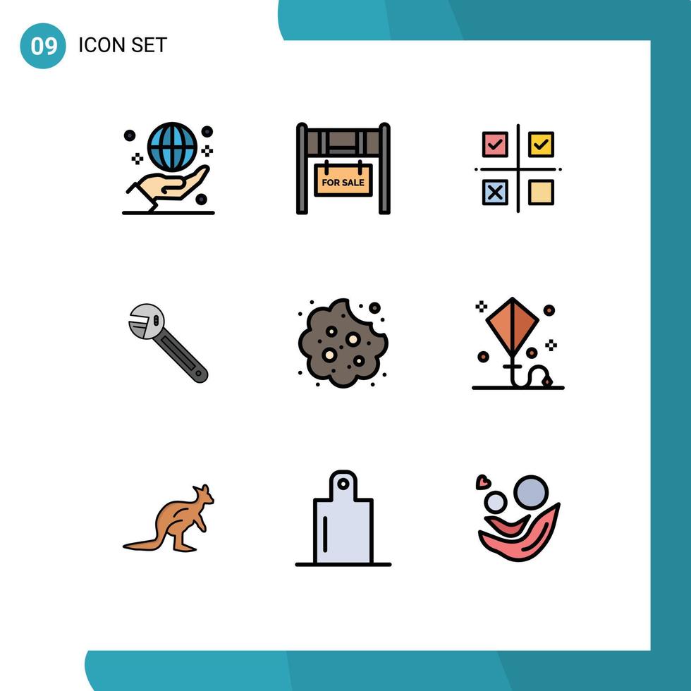 Modern Set of 9 Filledline Flat Colors and symbols such as spanner option for sale wrench product Editable Vector Design Elements