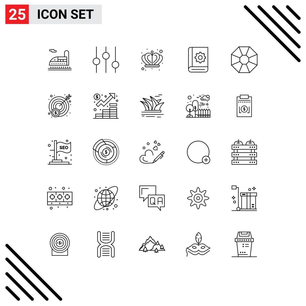 25 Universal Lines Set for Web and Mobile Applications money jewel king diamond instruction Editable Vector Design Elements