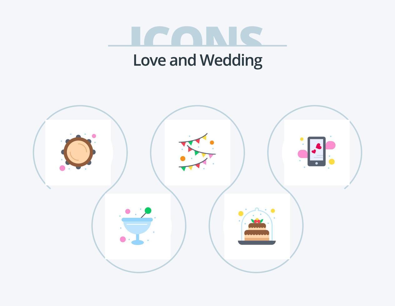 Wedding Flat Icon Pack 5 Icon Design. dating. affection. instrument. celebration. garland vector