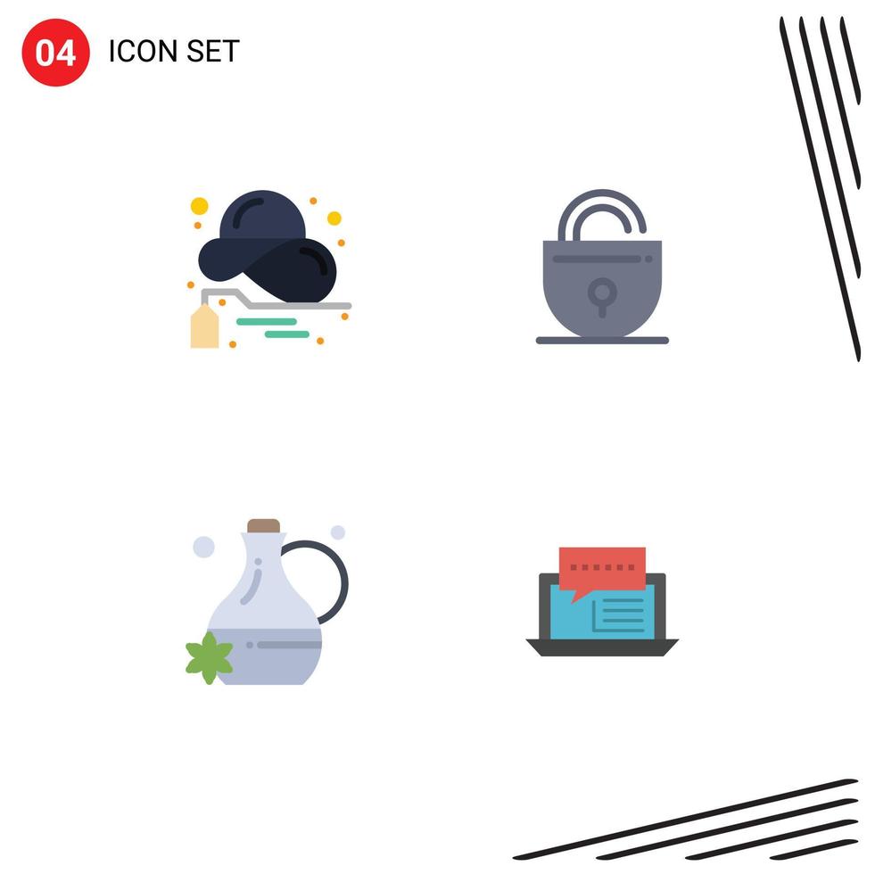 Pictogram Set of 4 Simple Flat Icons of buy floral essence sale locked spa Editable Vector Design Elements