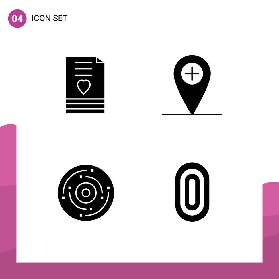 Universal Icon Symbols Group of 4 Modern Solid Glyphs of heart event love plus holiday Editable Vector Design Elements