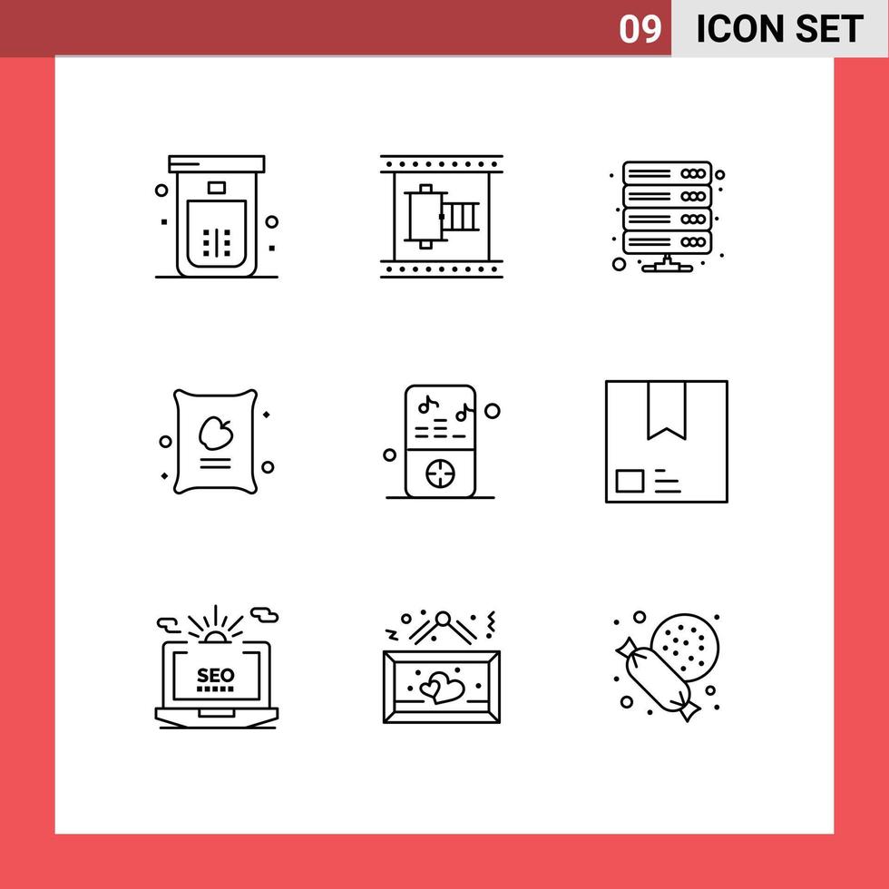 Set of 9 Modern UI Icons Symbols Signs for apple farming movie reel vpn server Editable Vector Design Elements