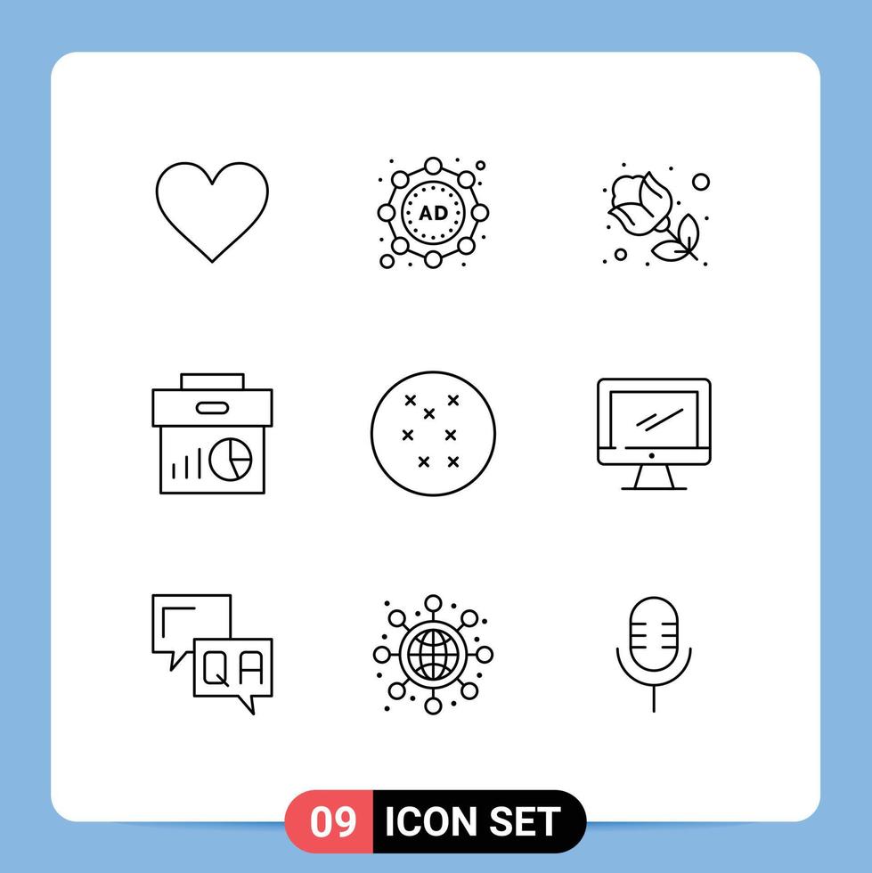 9 Universal Outline Signs Symbols of computer marketing red graph data Editable Vector Design Elements