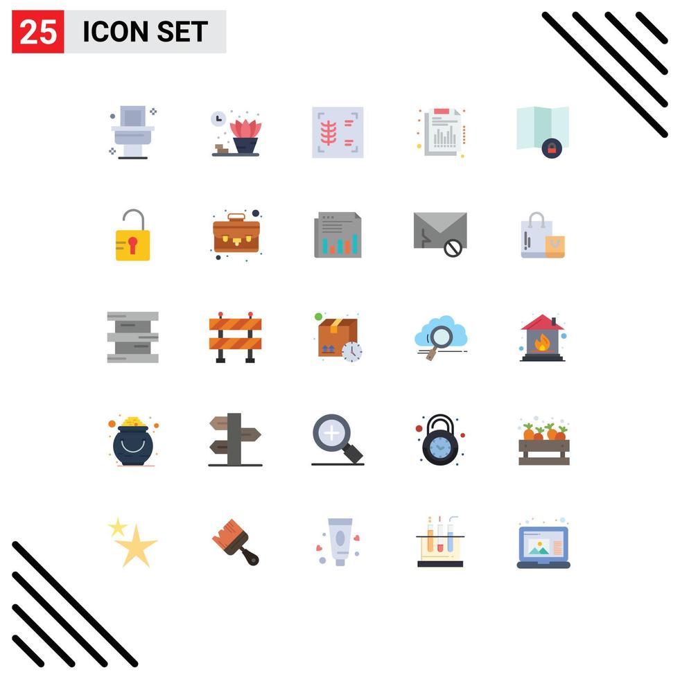 Set of 25 Modern UI Icons Symbols Signs for study map xray lock report Editable Vector Design Elements