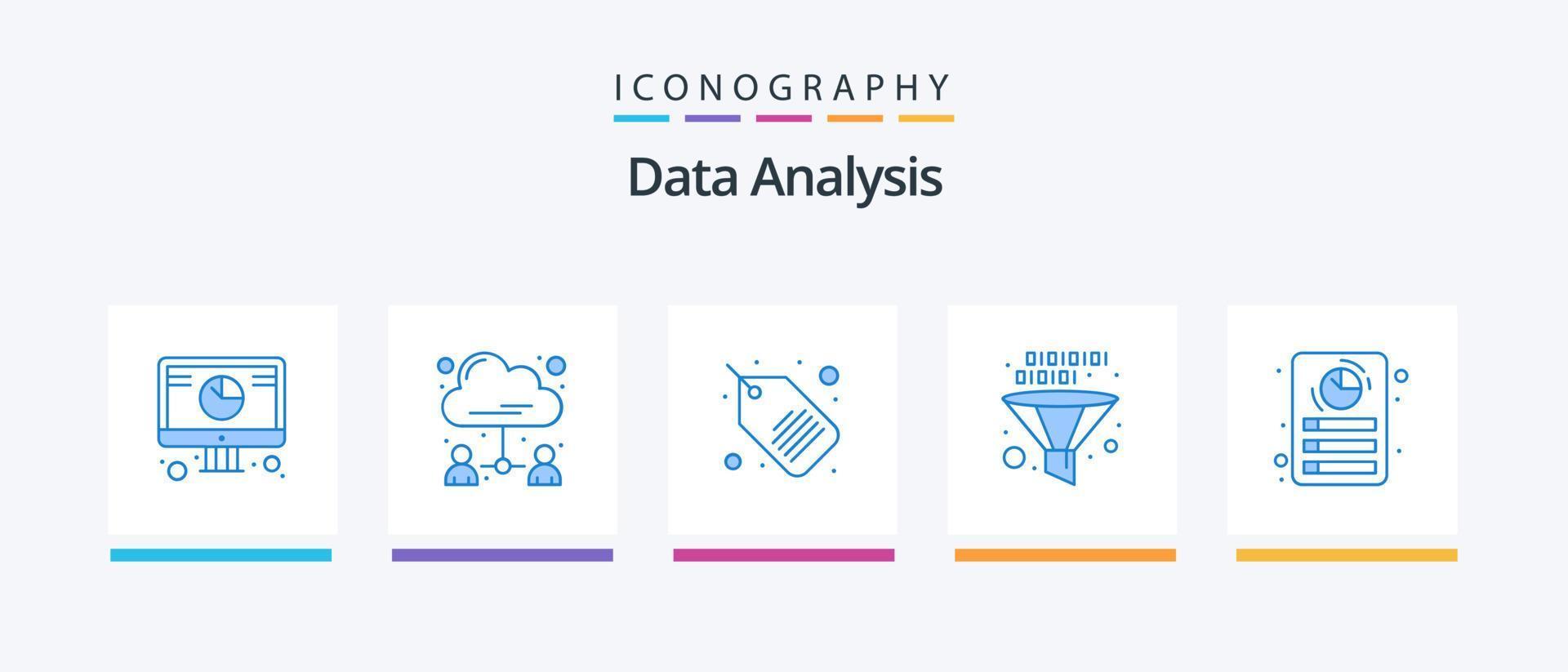 Data Analysis Blue 5 Icon Pack Including document. management. user. development. funnel. Creative Icons Design vector