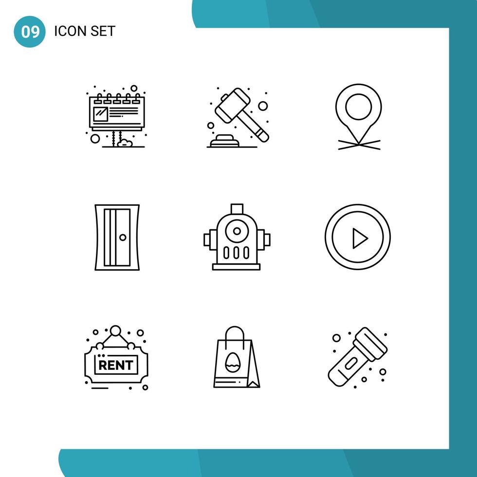 Universal Icon Symbols Group of 9 Modern Outlines of water fire location tool education Editable Vector Design Elements