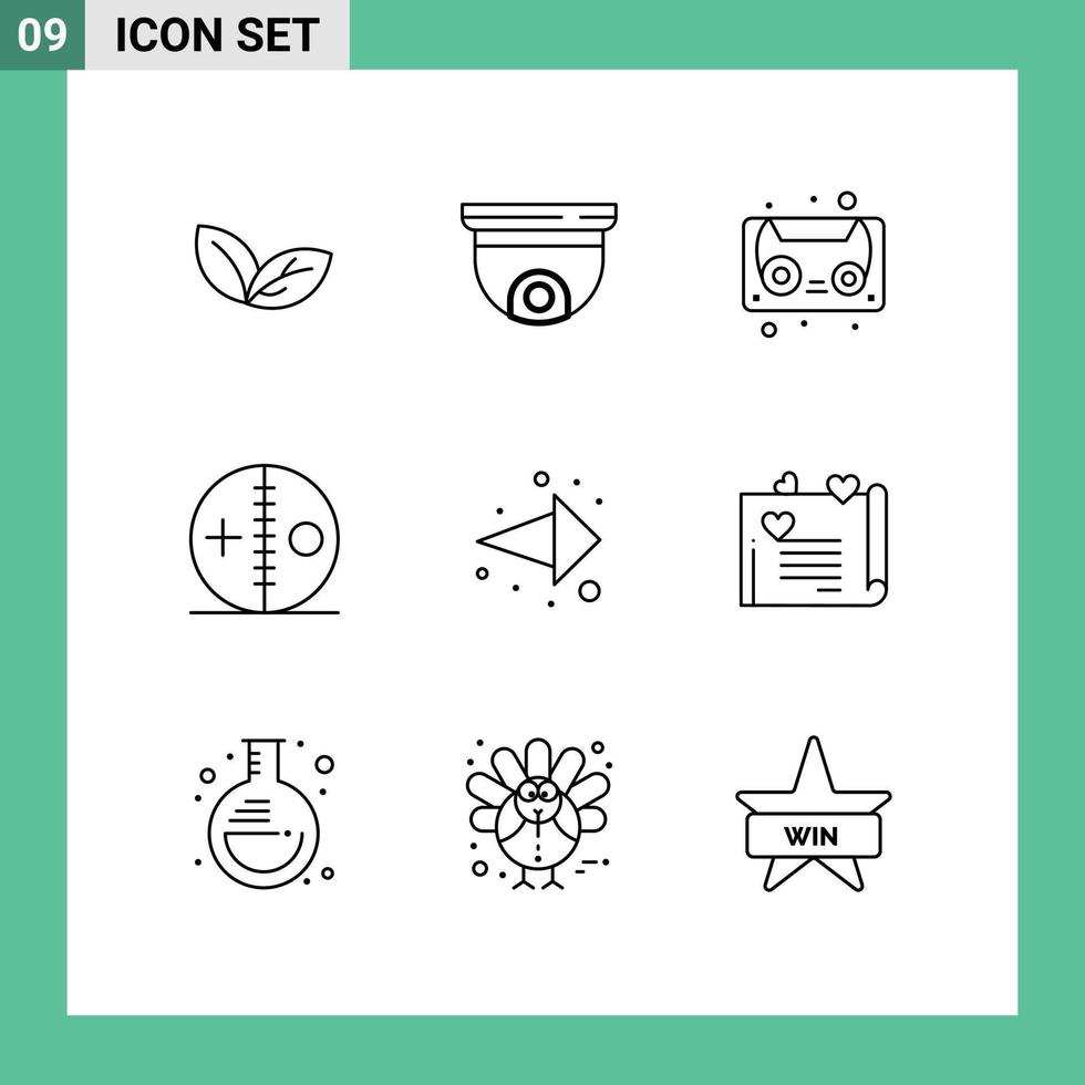 9 Universal Outlines Set for Web and Mobile Applications arrow puncture surveillance halloween costume Editable Vector Design Elements