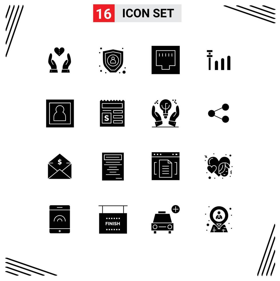 Universal Icon Symbols Group of 16 Modern Solid Glyphs of basic photography cable photographer signal Editable Vector Design Elements