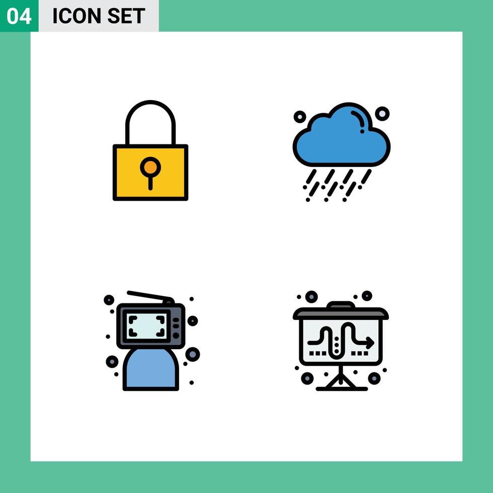 User Interface Pack of 4 Basic Filledline Flat Colors of lock click secure password weather online Editable Vector Design Elements