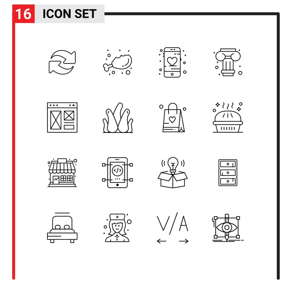 Set of 16 Vector Outlines on Grid for internet browser application greek art Editable Vector Design Elements