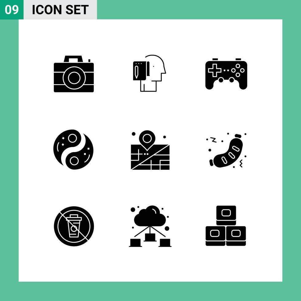 Set of 9 Modern UI Icons Symbols Signs for yin unity start taoism joystick Editable Vector Design Elements