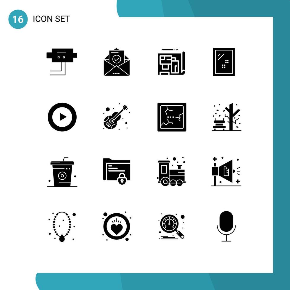 Universal Icon Symbols Group of 16 Modern Solid Glyphs of video studio blueprint wash mirror Editable Vector Design Elements