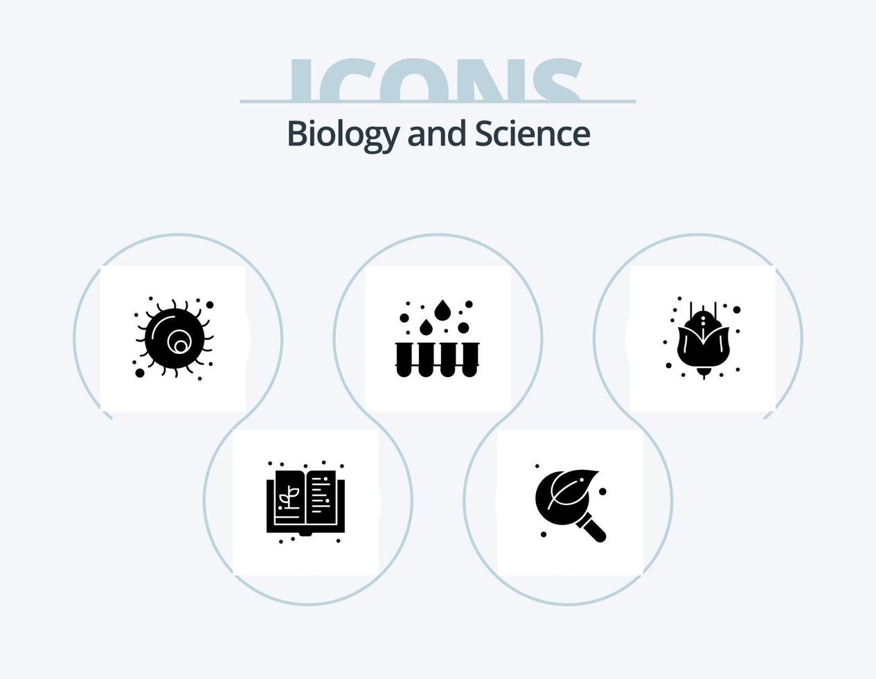 biología glifo icono paquete 5 5 icono diseño. flor. laboratorio. lupa experimento. célula vector