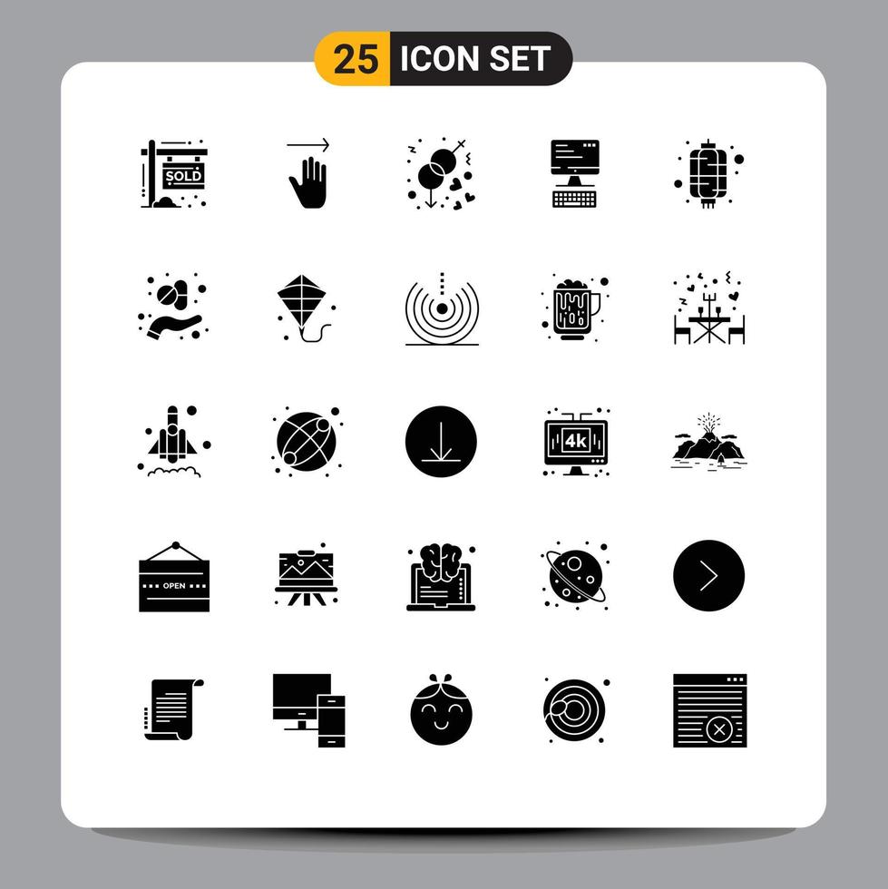 Set of 25 Modern UI Icons Symbols Signs for lantern computing engagement monitor computer Editable Vector Design Elements