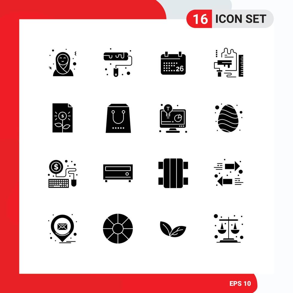universal icono símbolos grupo de dieciséis moderno sólido glifos de documento banco indio república día escala rodillo editable vector diseño elementos