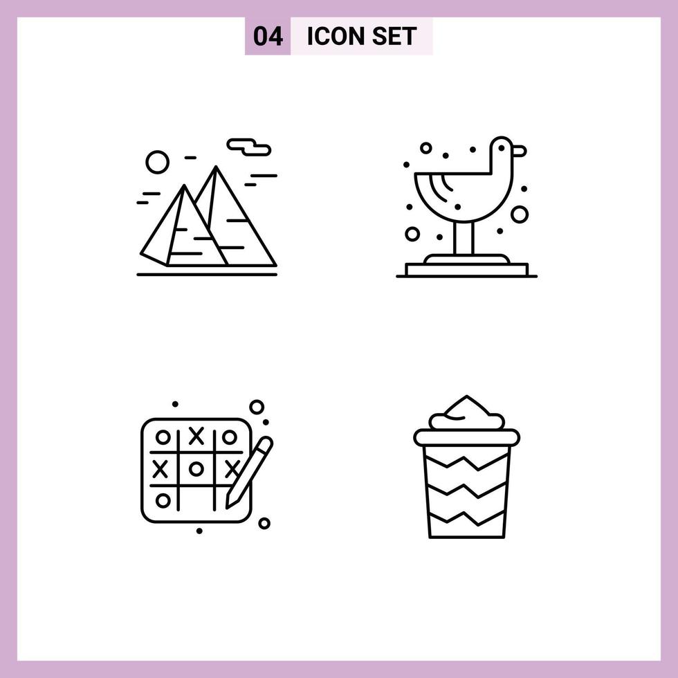 4 Thematic Vector Filledline Flat Colors and Editable Symbols of mountain hobbies moon seagull beach Editable Vector Design Elements