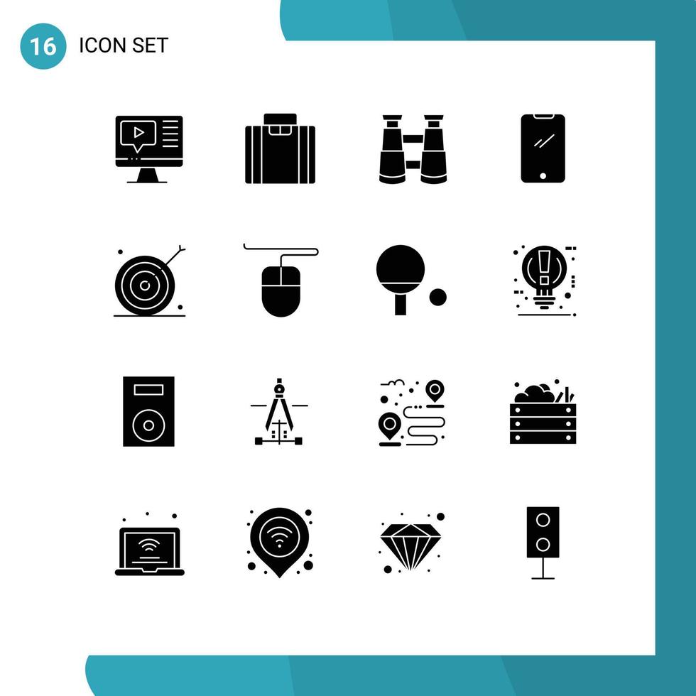 Group of 16 Solid Glyphs Signs and Symbols for goal advertising search iphone mobile Editable Vector Design Elements