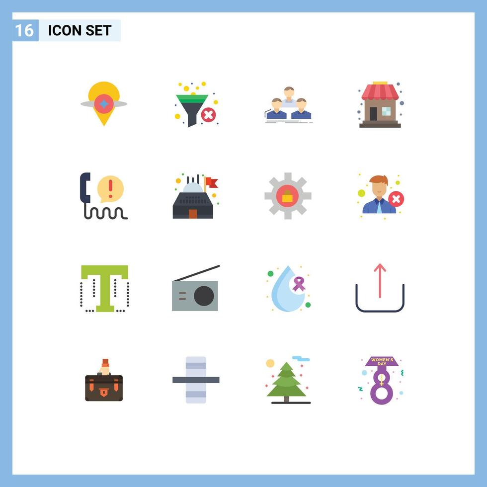 16 User Interface Flat Color Pack of modern Signs and Symbols of call contact sale company shopping team Editable Pack of Creative Vector Design Elements