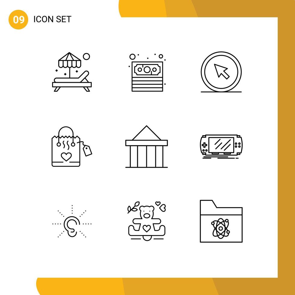 User Interface Pack of 9 Basic Outlines of columns acropolis mouse wedding love Editable Vector Design Elements