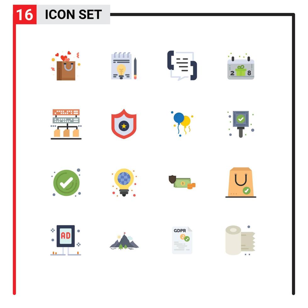 Pictogram Set of 16 Simple Flat Colors of backup hand call gift box phone Editable Pack of Creative Vector Design Elements