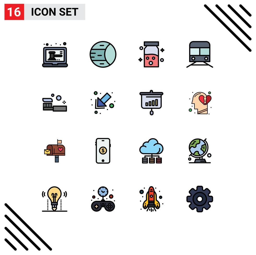 Pack of 16 creative Flat Color Filled Lines of bath transportation drugs transport metro Editable Creative Vector Design Elements