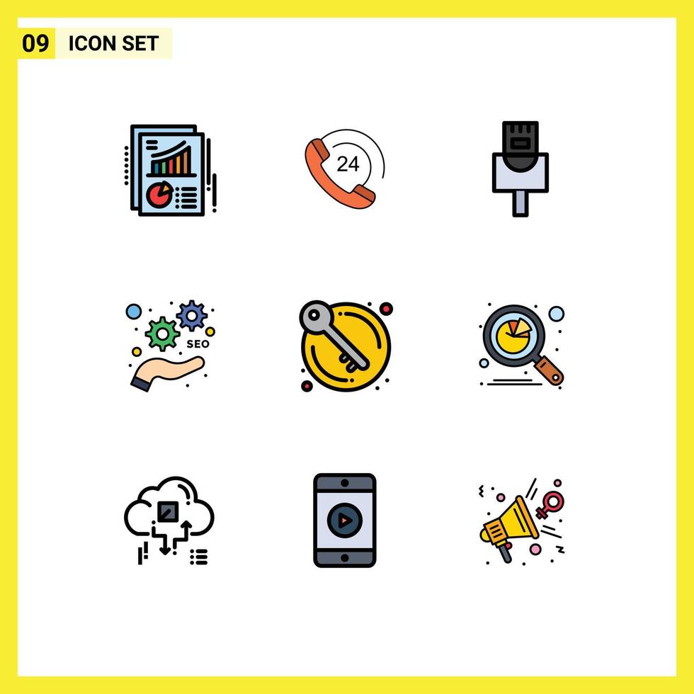 Universal Icon Symbols Group of 9 Modern Filledline Flat Colors of authority house cable door seo Editable Vector Design Elements