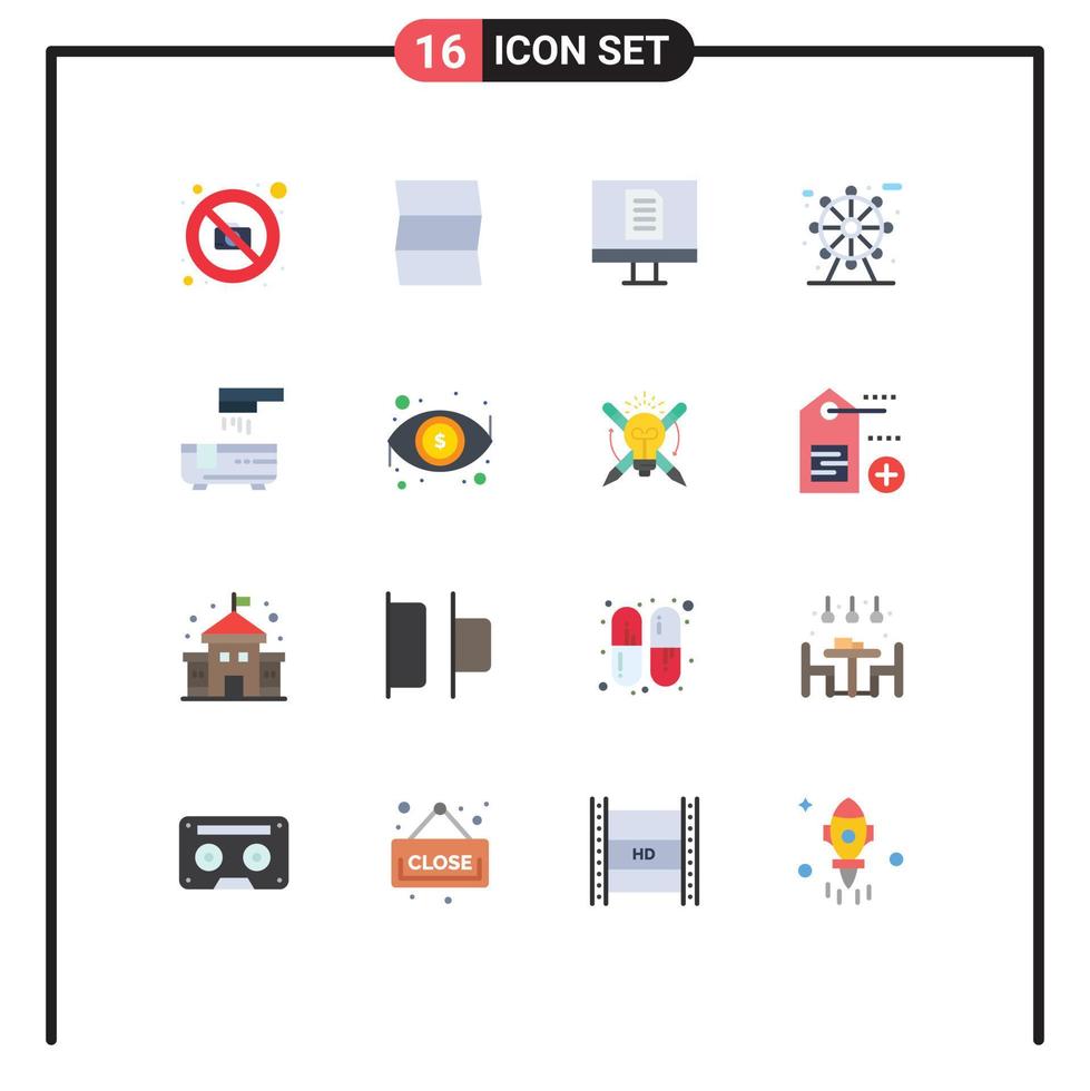 universal icono símbolos grupo de dieciséis moderno plano colores de dólar bañera documento baño parque editable paquete de creativo vector diseño elementos