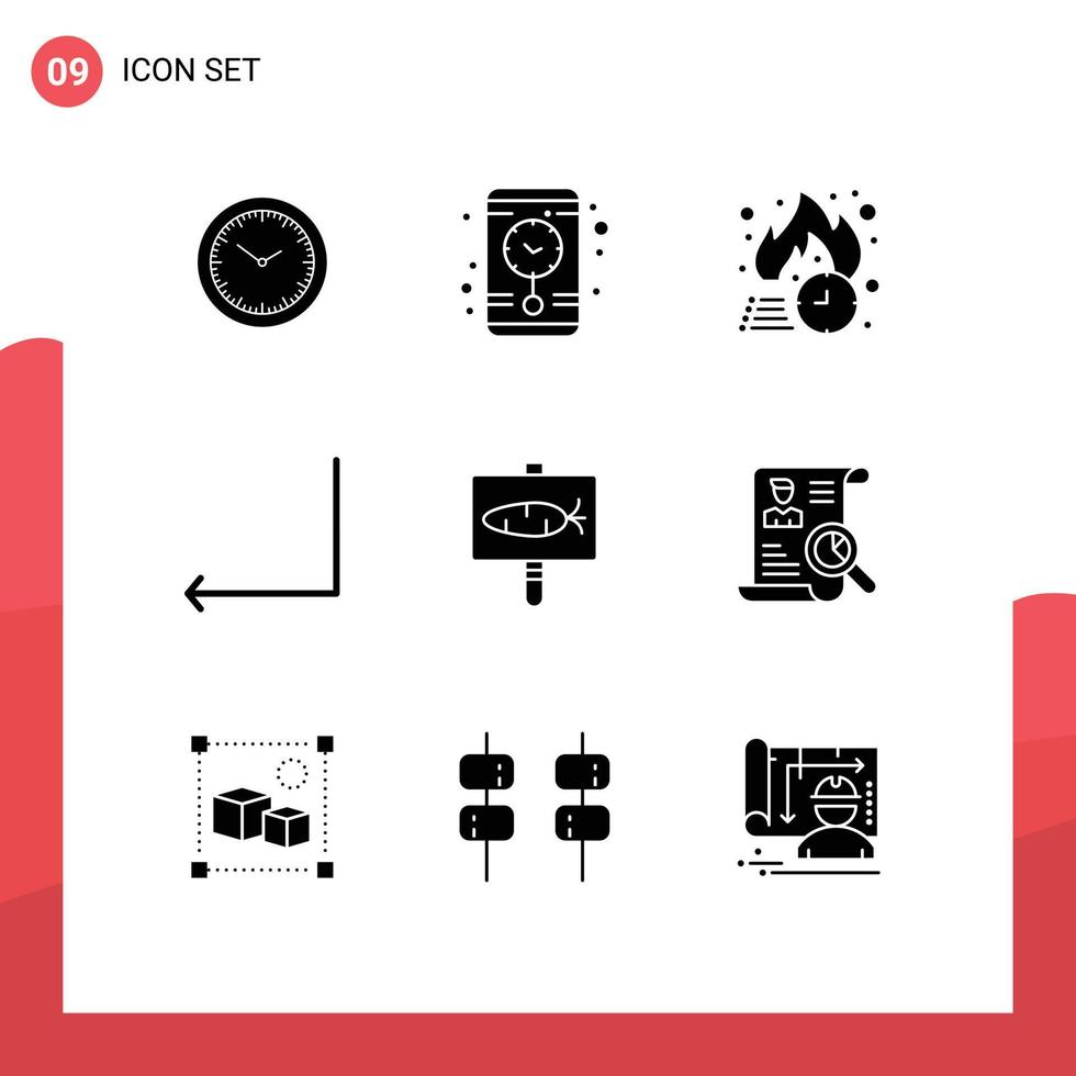 Pack of 9 creative Solid Glyphs of easter board friday enter arrow Editable Vector Design Elements