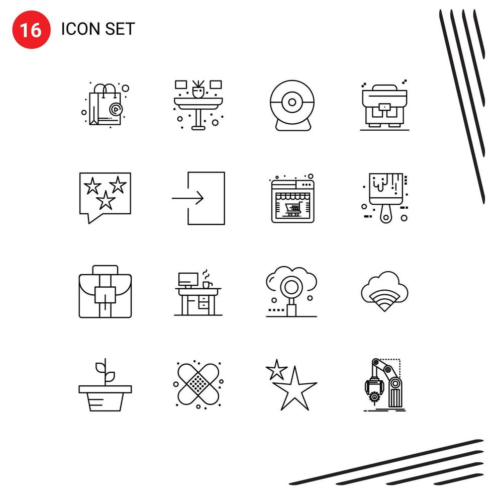 16 Universal Outlines Set for Web and Mobile Applications rate chat camera bubble bag Editable Vector Design Elements