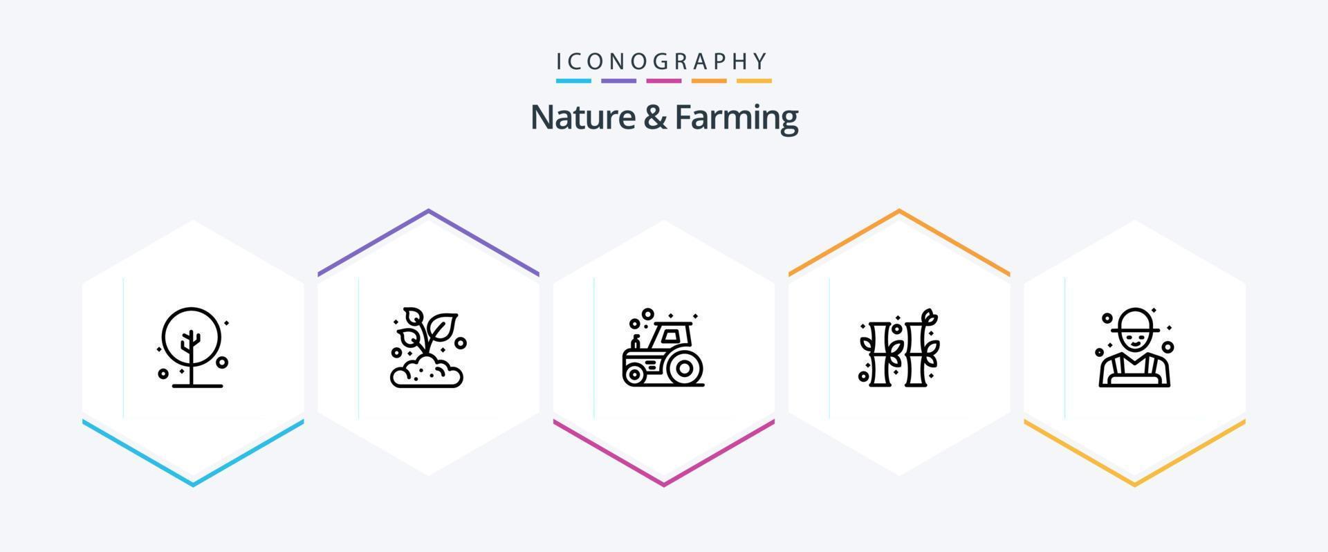 Nature And Farming 25 Line icon pack including farmer. gree. agriculture. chinese. bamboo vector